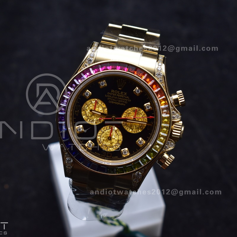 Daytona 116598RBOW Rainbow ZF 1:1 Best Edition Black Diamonds Dial on YG Bracelet SH4130